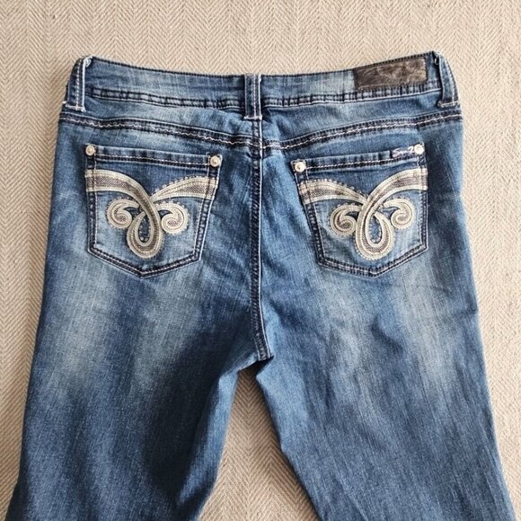 Seven7 Jeans Women's Size 14 (32x26) Blue Slim Boot Embroidered Pockets - Picture 13 of 16
